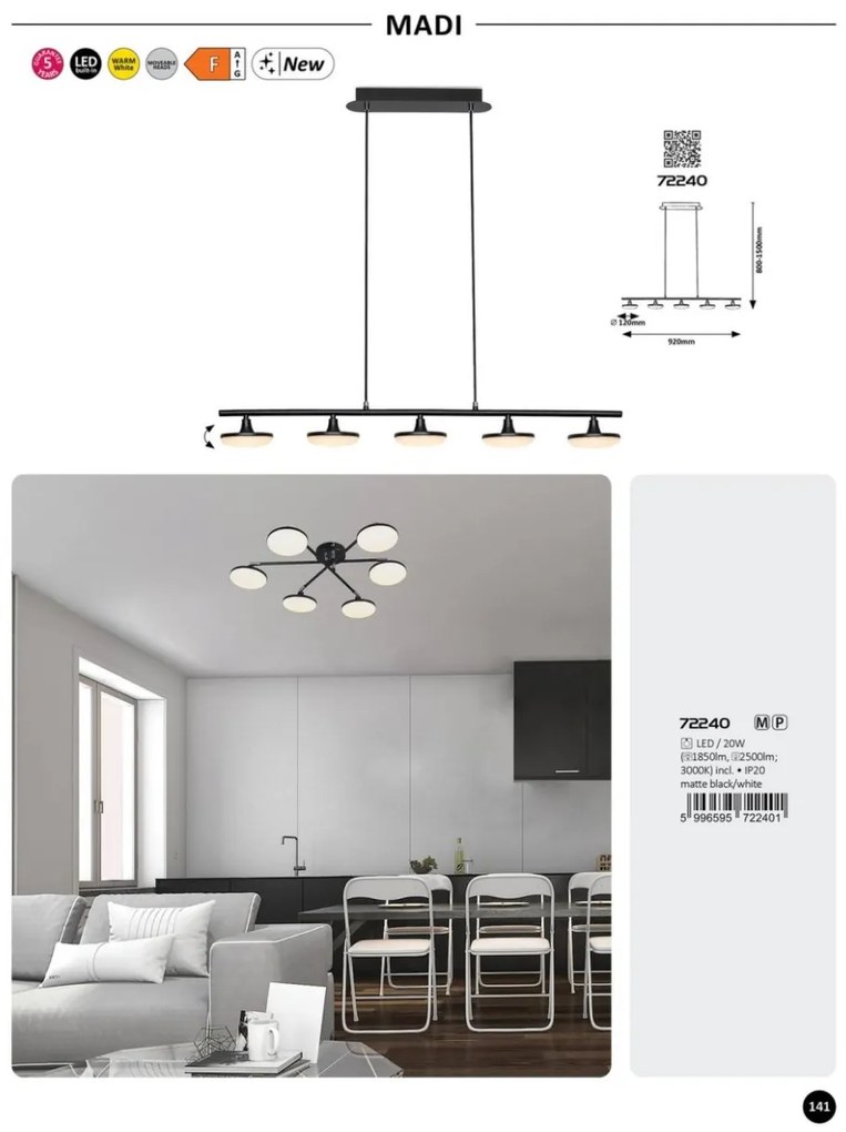 Lustra suspendata cu 5 surse de lumina LED Madi