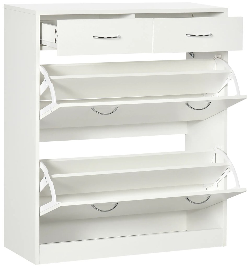 HOMCOM Dulap de pantofi 2 sertare și 2 uși rabatabile cu poliță reglabilă 80 x 30 x 91,5 cm mânere aluminiu natural | Aosom Romania