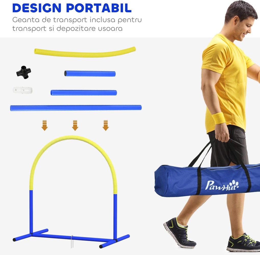 PawHut Echipament de Agilitate pentru Câini, Set Portabil din 4 Piese pentru Antrenament, 95x88x64 cm, Albastru | Aosom Romania