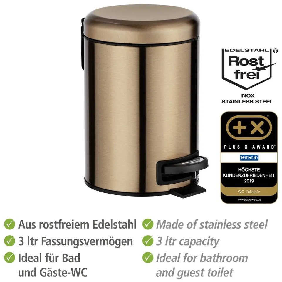 Coș de gunoi cu pedală Wenko Leman, 3 l, arămiu