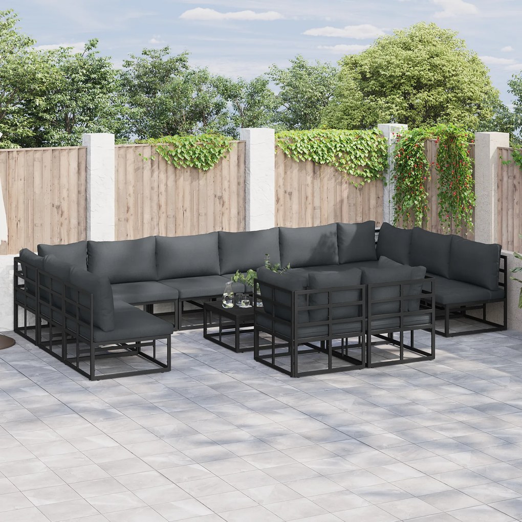 vidaXL Set de canapele pentru grădină 12 pcs Negru 423 x 211.5 x 71 cm