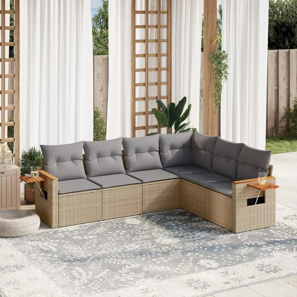 vidaXL Set canapele de grădină cu perne, 6 piese, bej, poliratan