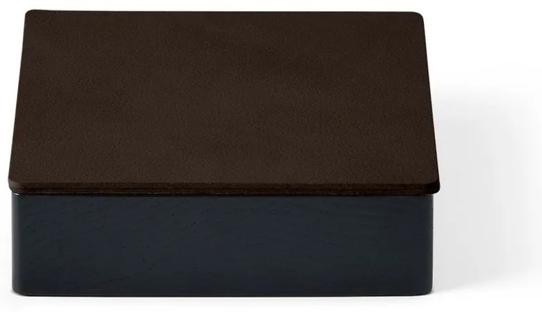 Cutie de depozitare neagră-maro din lemn și din piele ecologică cu capac, decorativă 11x11x3,5 cm Square Nupo – LIND DNA