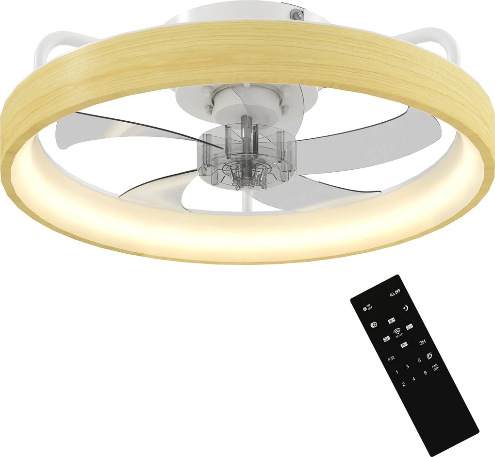 HOMCOM Ventilator de tavan cu lumină LED plafonier ventilator Ø49cm 7 pale 6 viteze luminozitate reglabilă mod vară-iarnă | Aosom Romania
