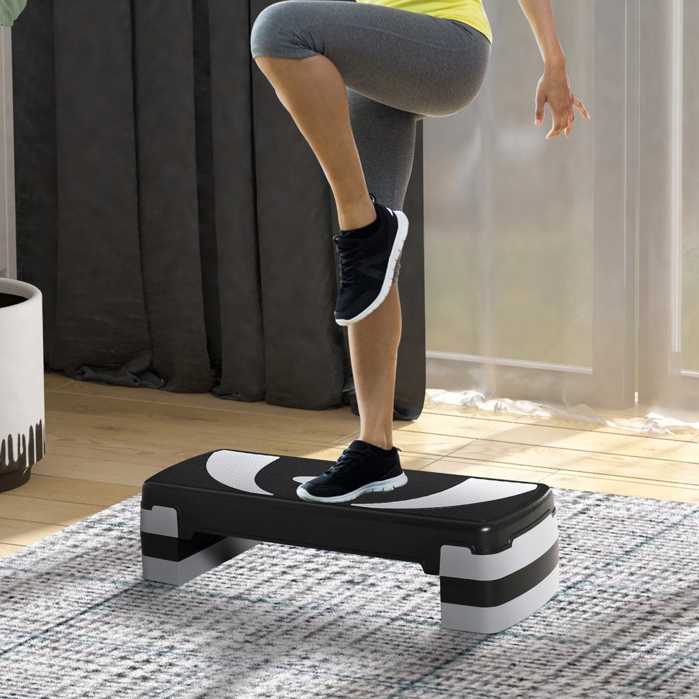 HOMCOM Stepper pentru aerobica reglabil in inaltime 10-15-20 cm, anti-alunecare, Negru si Gri | AOSOM RO