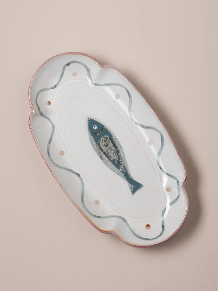 Platou oval din ceramică, albastru, 23×12 cm, "Marine"