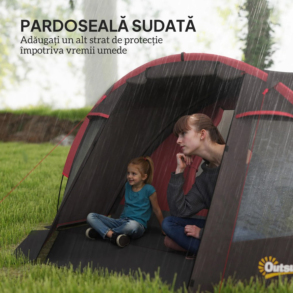 Outsunny Cort de Camping pentru 2-4 Persoane cu 2 Camere, Uși Duble și Geantă de Transport, 360x250x130 cm, Gri | Aosom Romania