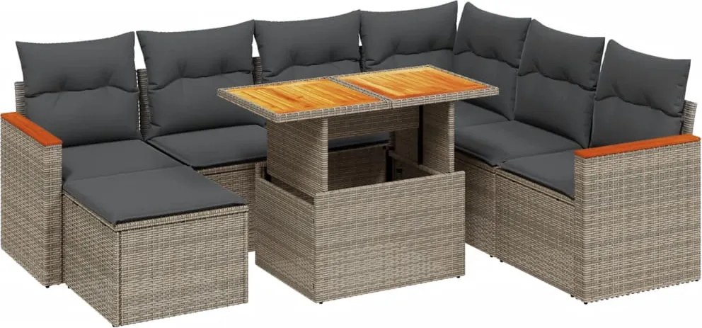 vidaXL Set canapele de grădină cu perne, 8 piese, gri, poliratan