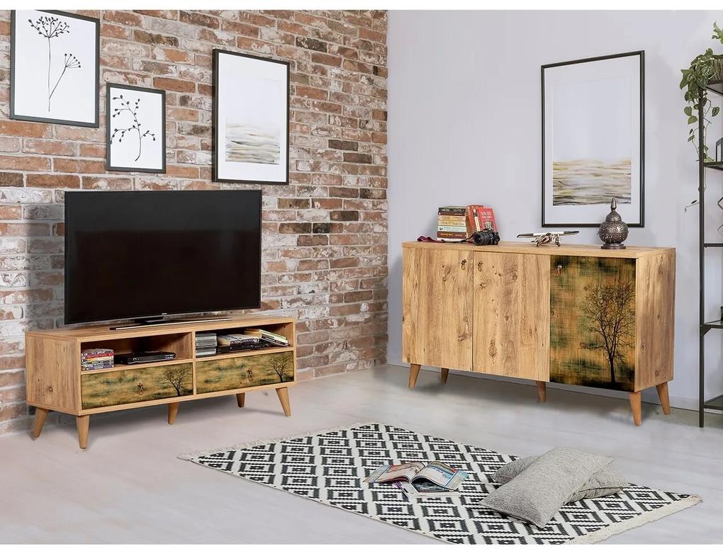 Set mobilier living 2 piese, comoda si comoda TV, Motto 2-729, Vella, atlantic pine