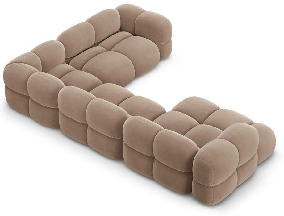 Colțar maro cu tapițerie din catifea (cu colț pe partea dreaptă/în formă de "U") Loretto – Cosmopolitan Design