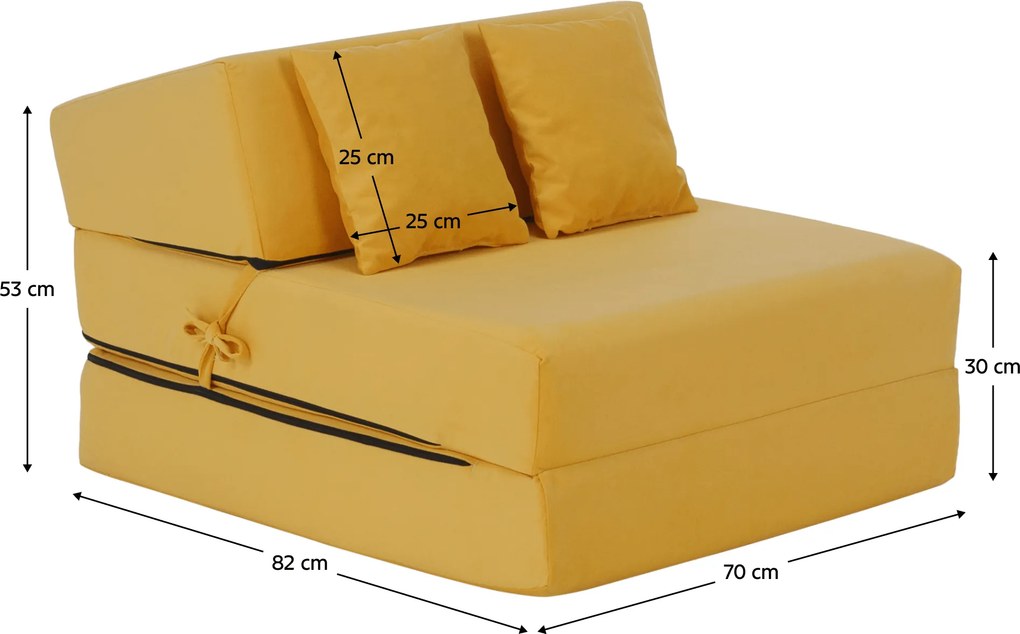 Saltea pliabilă/fotoliu extensibil, 2 in 1, galben, PELOS