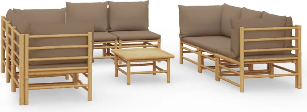 vidaXL Set mobilier de grădină cu perne gri taupe, 9 piese, bambus
