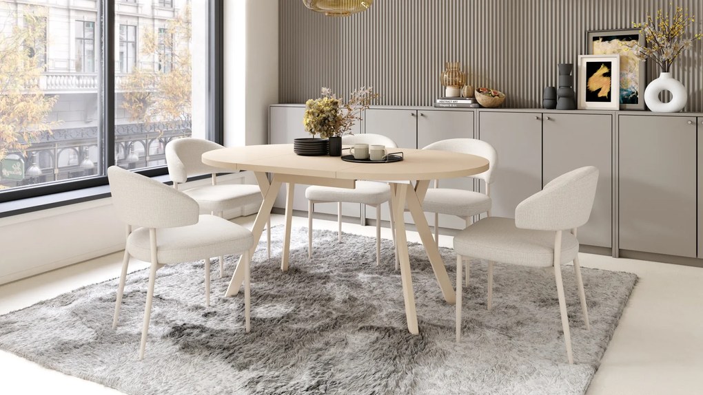 Mazzoni ALDO Bej/picioare bej - MASĂ ROTUNDĂ STIL LOFT PENTRU SALON/SUFRAGERIE EXTENSIBILĂ CU PICIOARE ÎN FORMĂ DE "Y"
