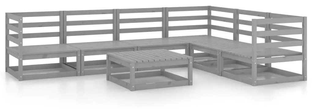 3075741 vidaXL Set mobilier de grădină, 7 piese, gri, lemn masiv de pin