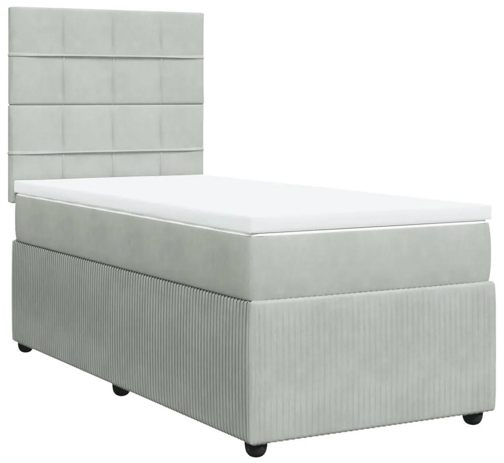 3292238 vidaXL Pat box spring cu saltea, gri deschis, 90x200 cm, catifea