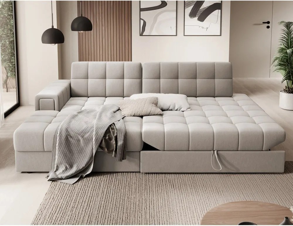 Colțar bej extensibil cu tapițerie din catifea (cu colț pe partea stângă/cu șezlong) Blezalt – ELTAP