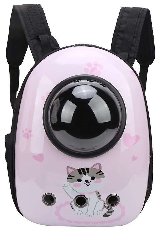 Rucsac pentru transportul animalelor de companie, roz cu model pisicuță