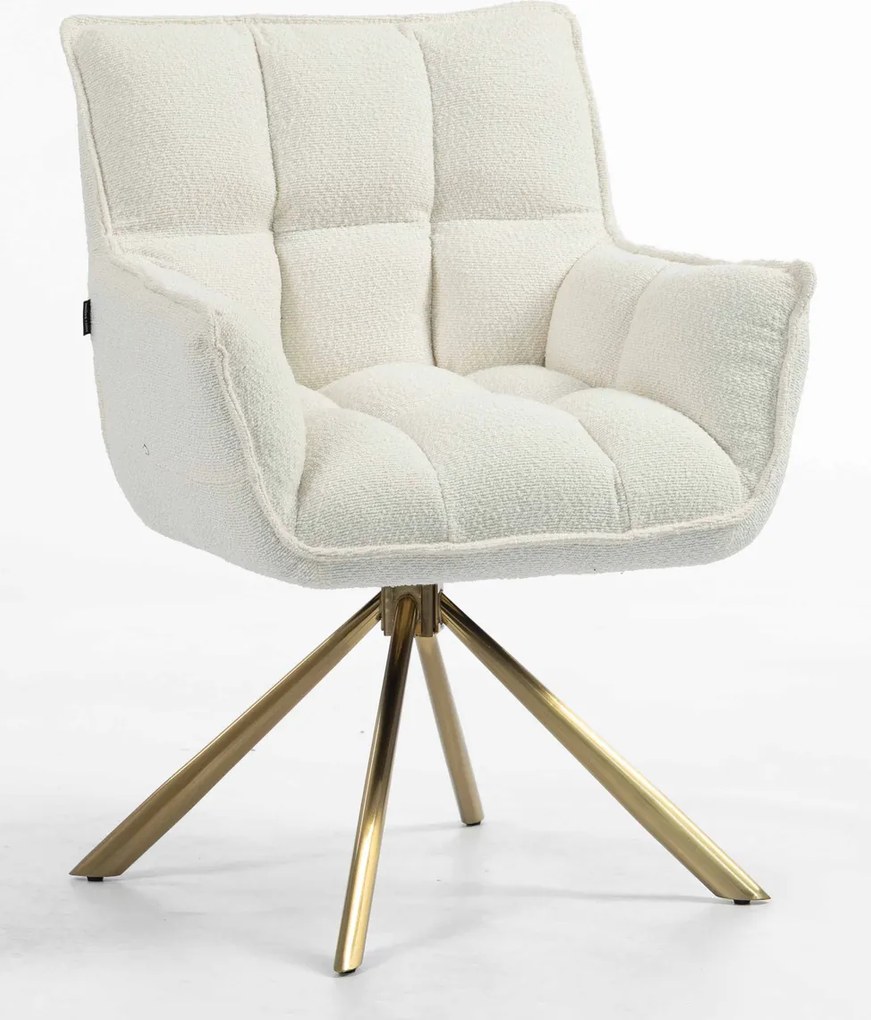 HR560 BAZĂ STEA Scaun Crem din Boucle cu Bază Aurie