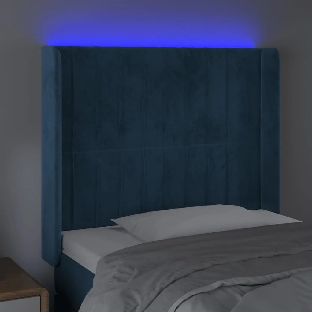 Tablie de pat cu LED, albastru inchis, 83x16x118 128cm, catifea 1, Albastru inchis, 83 x 16 x 118 128 cm