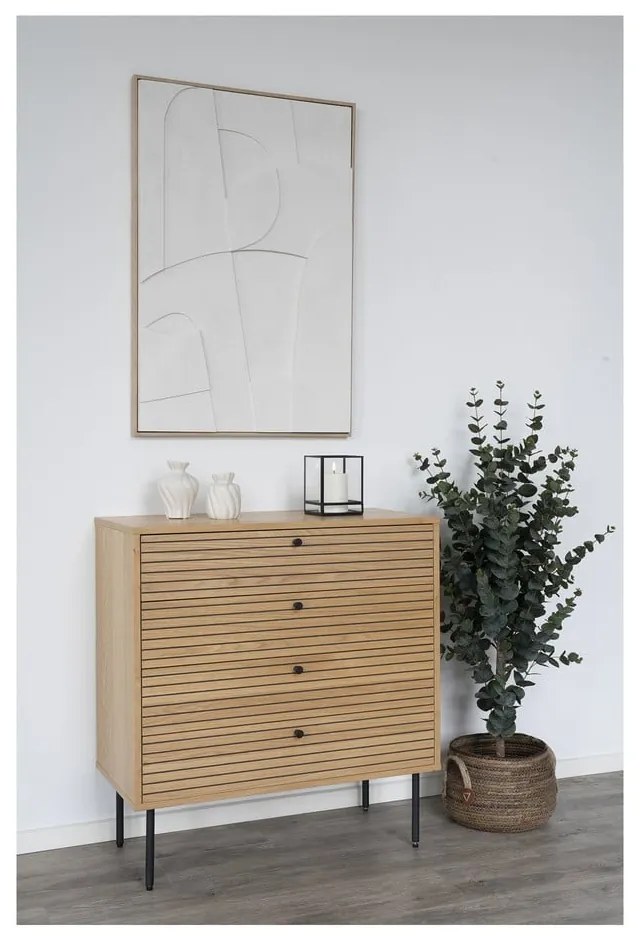Comodă în culoare naturală înaltă cu aspect de lemn de stejar 80x85 cm Kyoto – House Nordic