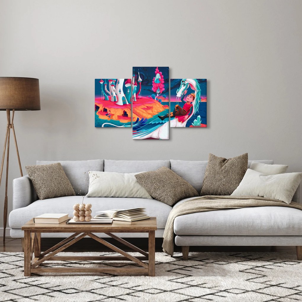 Tablou - Prinț și prințesa cu dragon (90x60 cm)