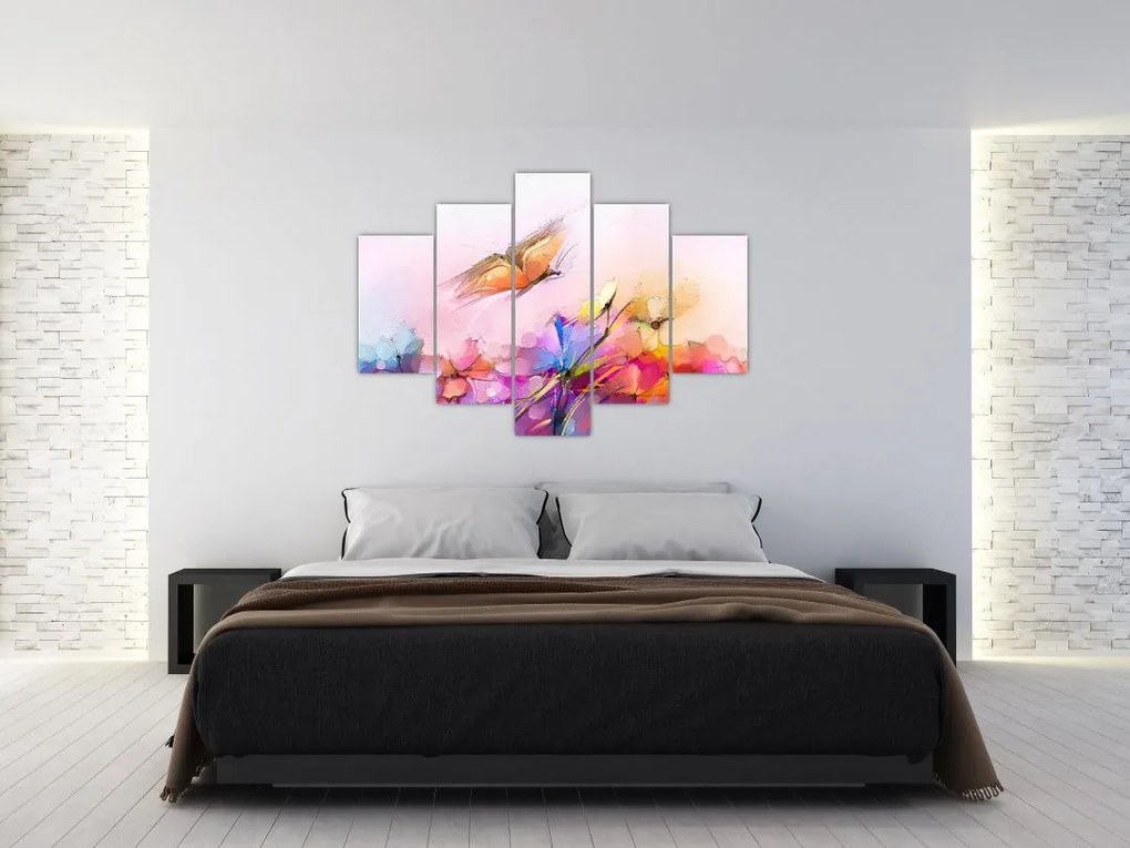 Tablou - Fluture asupra florilor, abstracție (150x105 cm)