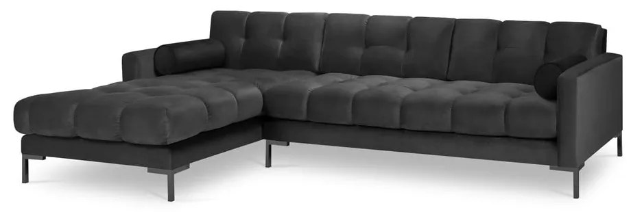 Colțar din catifea cu extensie pe partea stângă Cosmopolitan Design Bali, gri închis