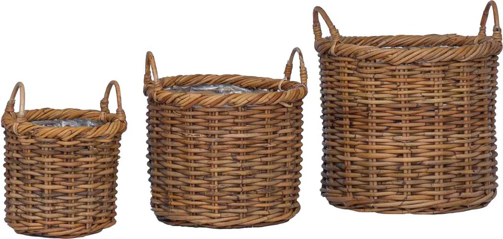 vidaXL Coș de plantat cu depozitare 3 pcs Maro Ratan Kubu natural