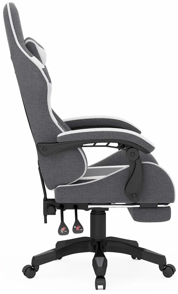 RESIGILAT- Scaun gaming, suport picioare, material textil, Gri deschis