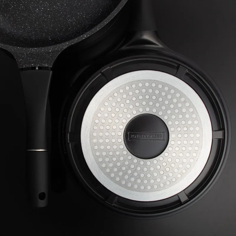 Set oale si tigai Royalty Line RL-ES1014M, Aluminiu turnat, 14 piese, Acoperire marmura, Negru