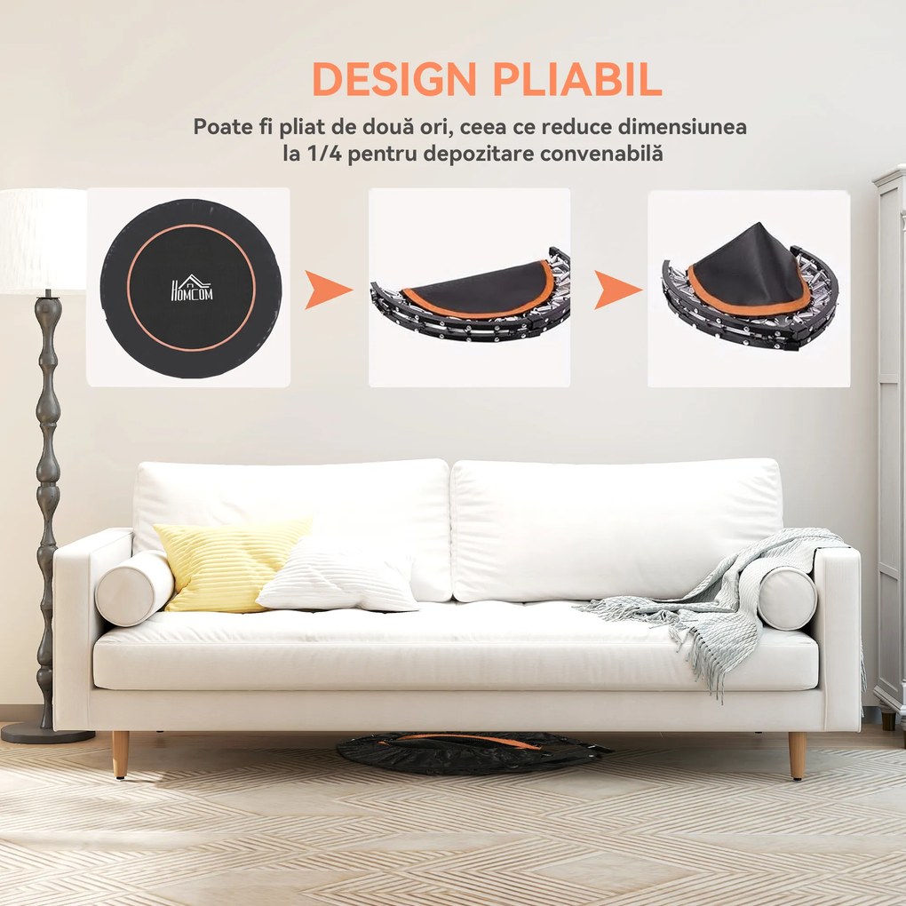 HOMCOM Trampolin Fitness Mini Pliabil de 45", cu Mâner Reglabil cu Spumă, Portocaliu | Aosom Romania