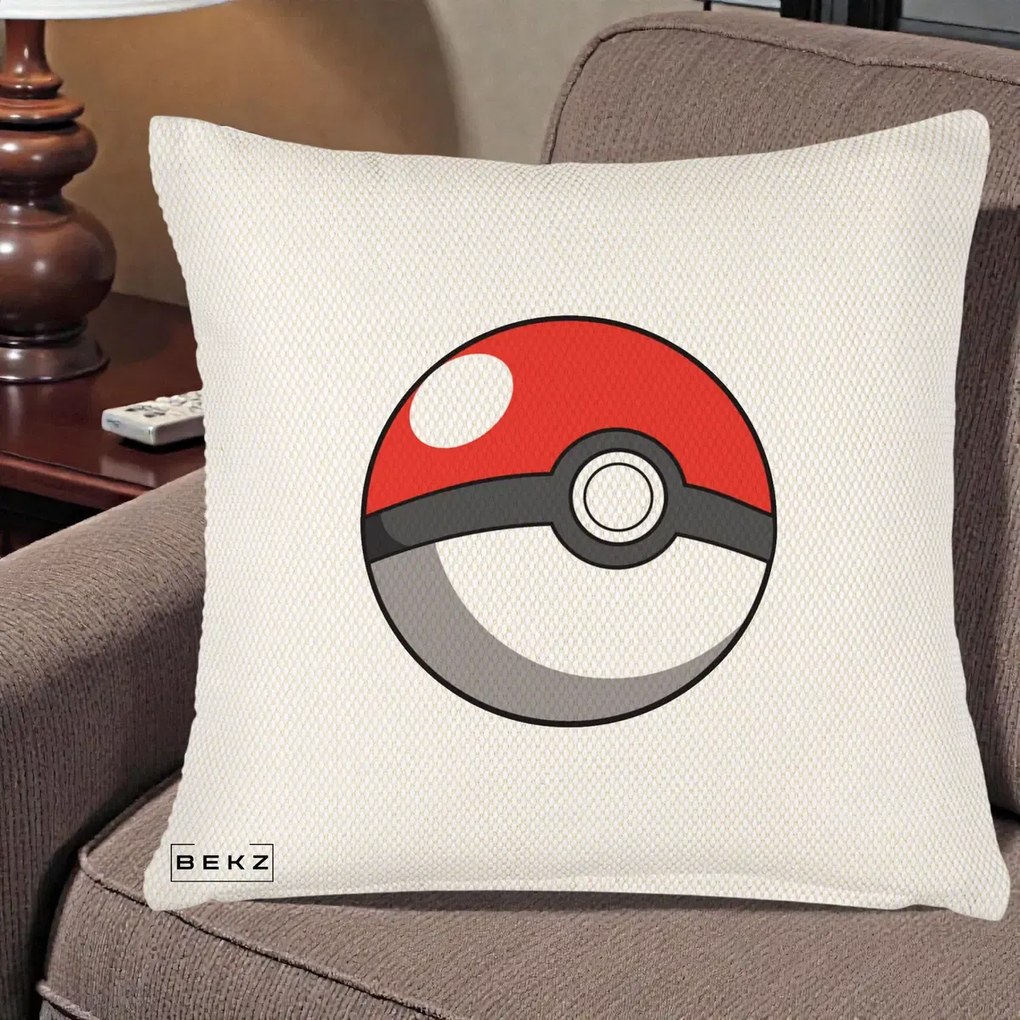 Perna Personalizata Pokeball Rosie, 40x40 cm, Crem Reliefat, Husa Detasabila, Perna Inclusa, BEKZ®
