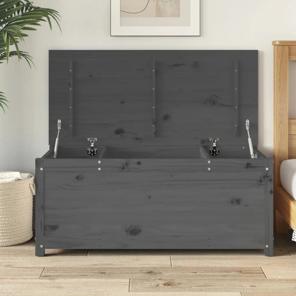 823541 vidaXL Cutie de depozitare, gri, 110x50x45,5 cm, lemn masiv de pin