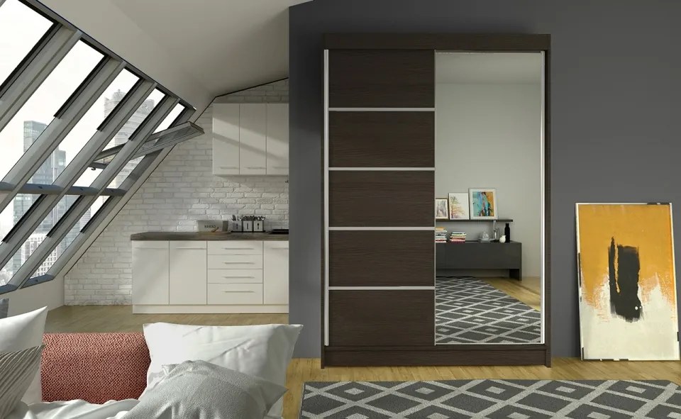 Dulap cu usi glisante si oglinda 120x200 cm, Nicea, ADRK Furniture (Culoare: Ciocolata)