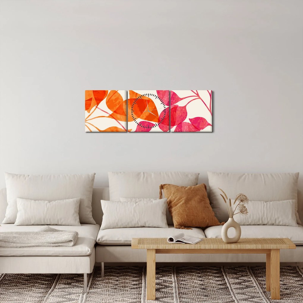 Tablou - Frunze portocalii (cu ceas) (90x30 cm)