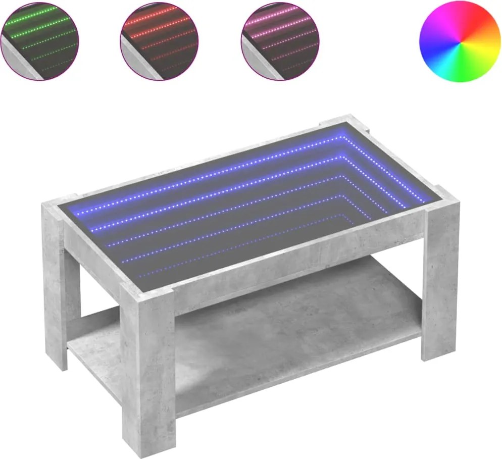 vidaXL Măsuță de cafea cu LED, gri beton, 93x53x45 cm, lemn prelucrat