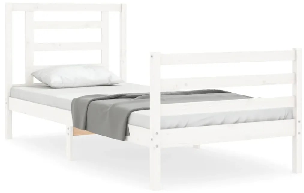3194692 vidaXL Cadru de pat cu tăblie, alb, 100x200 cm, lemn masiv