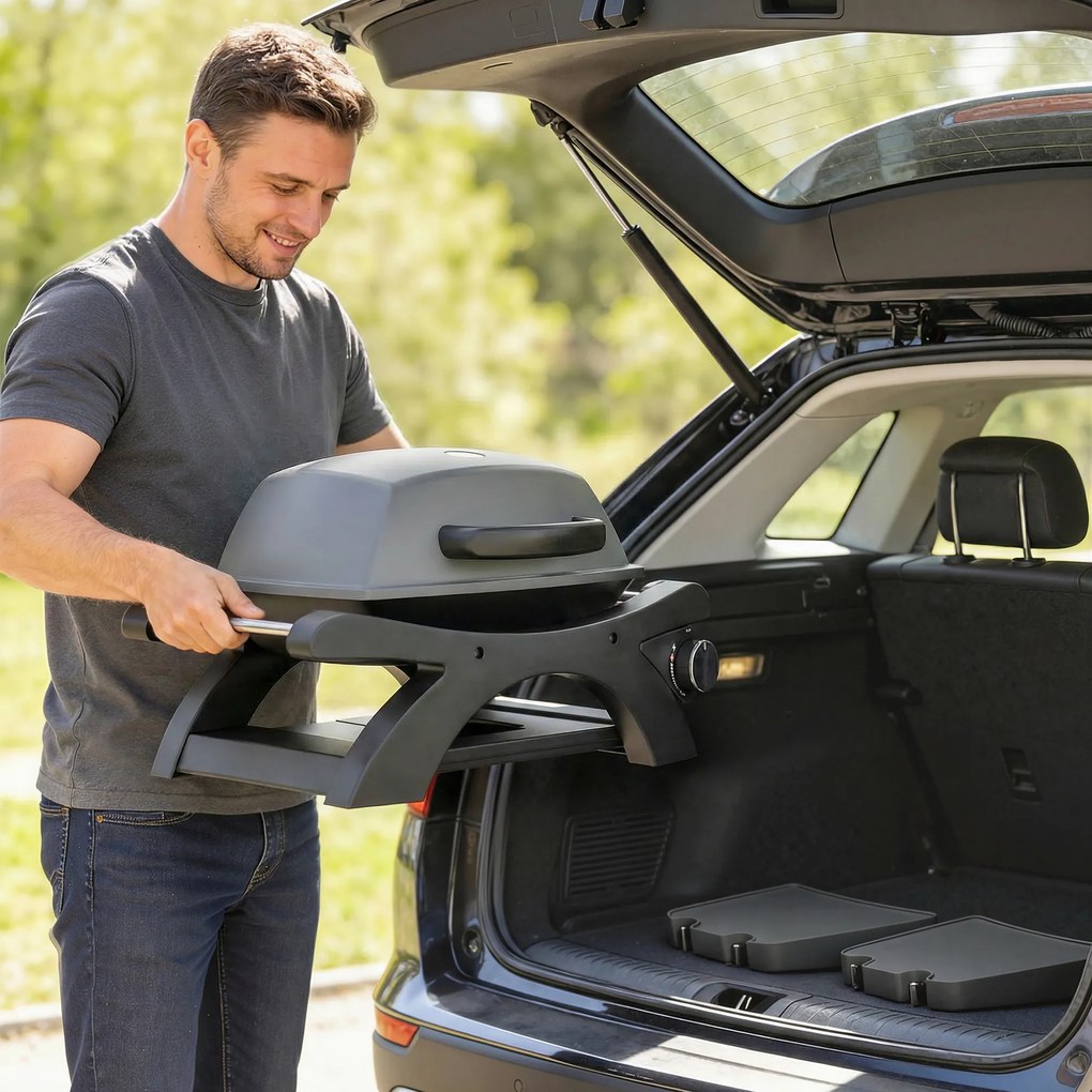 Outsunny Grătar pe gaz 3,3 kW Grătar de masă cu 1 arzător, mese laterale pliabile, grătare din fontă, tavă de colectare detașabilă | Aosom Romania