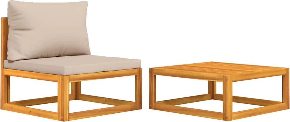 vidaXL Set canapea de grădină, 2 piese, cu perne, lemn masiv de acacia
