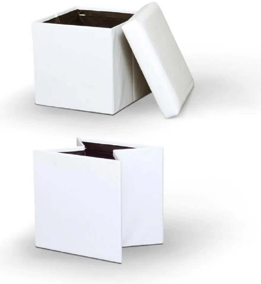 Taburet pliabil, piele eco alba, TELA NEW