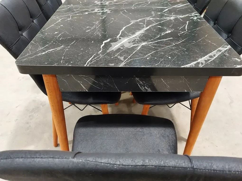 Set masa extensibila cu 6 scaune tapitate Homs cristal negru 170 x 80 cm