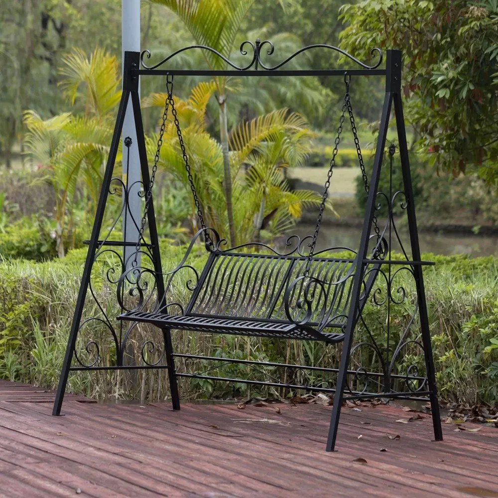 Balansoar de grădină, metal, 190x99x208 cm, Negru