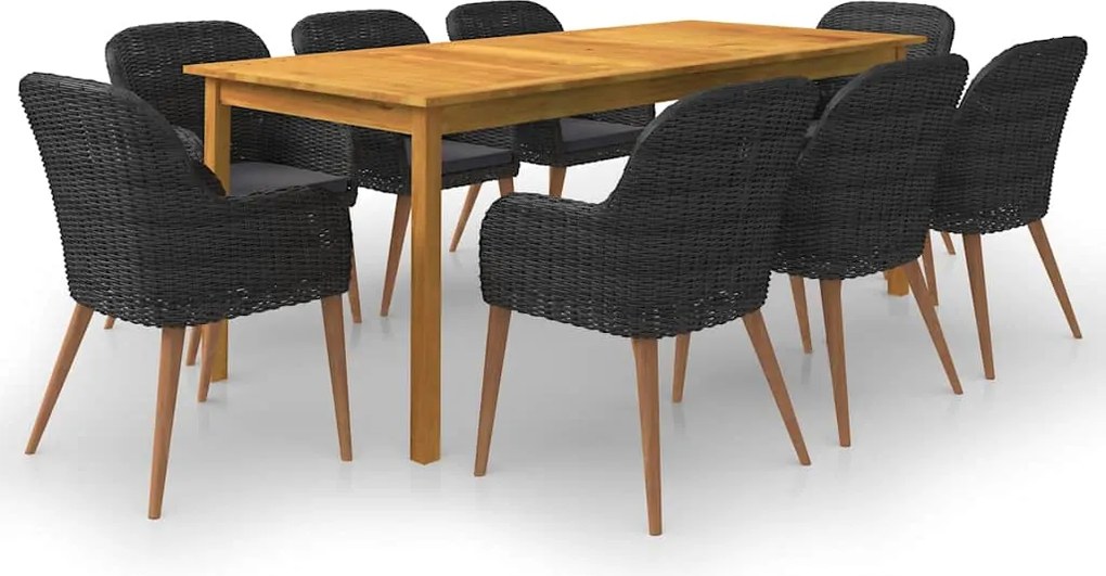 vidaXL Set mobilier de grădină, 9 piese, negru