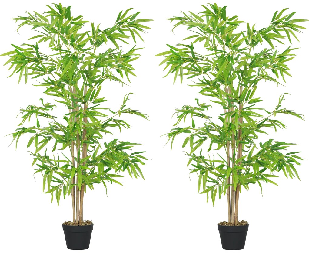 Outsunny Lot de 2 bambusi artificiali Inaltime 1,5 m 644 Frunze dense realiste Ghiveci Inclus Negru cu Lichen Verde | Aosom Romania