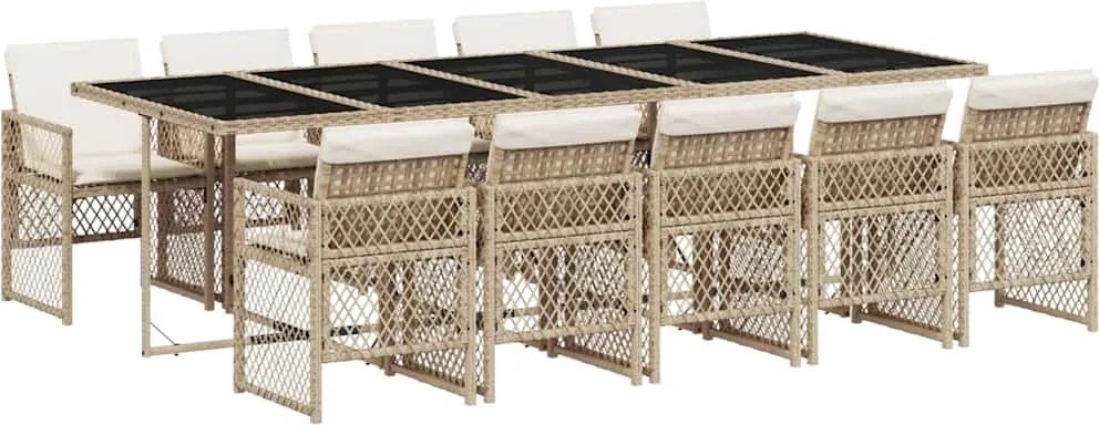 vidaXL Set mobilier de grădină cu perne, 11 piese, bej, poliratan
