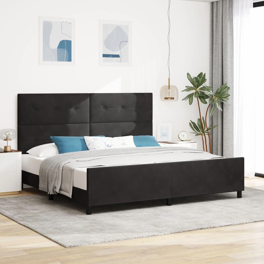 vidaXL Cadru de pat cu headboard Negru 200 x 200 cm Catifea