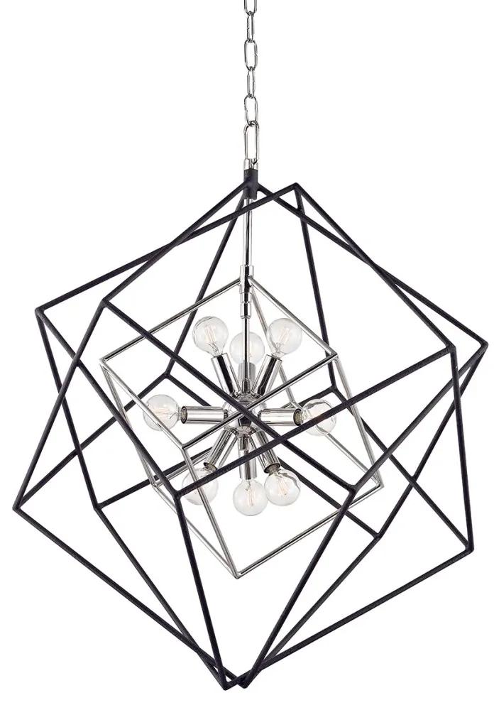 Lustra suspendata LUX design geometric ROUNDOUT nichel lustruit, cu 9 surse de lumina