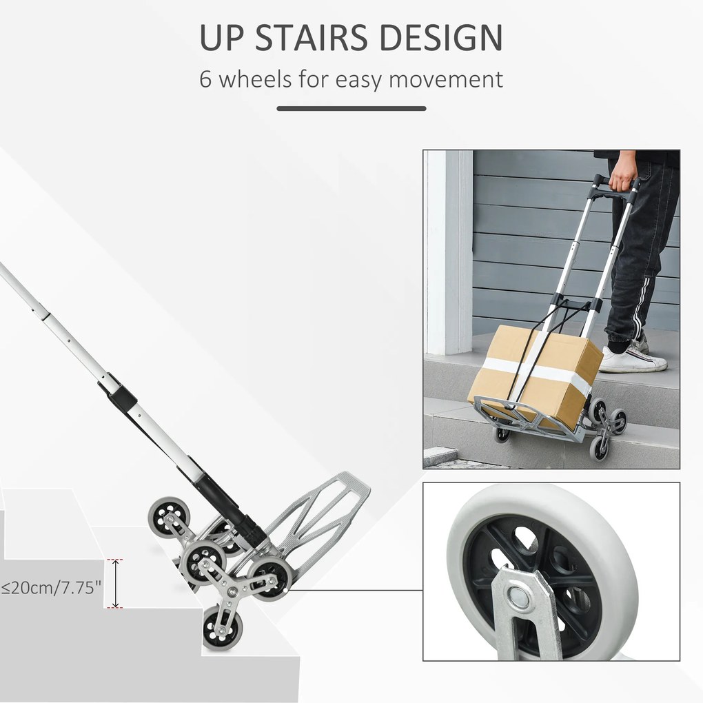 Durhand Carucior pentru Pachete Pliabil in Aluminiu cu 6 Roti pentru Scari Incarcare Max 70kg | Aosom Romania