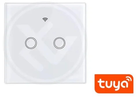 Intrerupator dublu smart, sticla securizata alba, control Tuya, Masterled