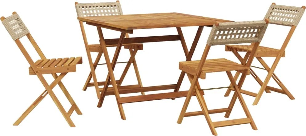 vidaXL Set mobilier de grădină, 5 piese, bej, poliratan și lemn masiv